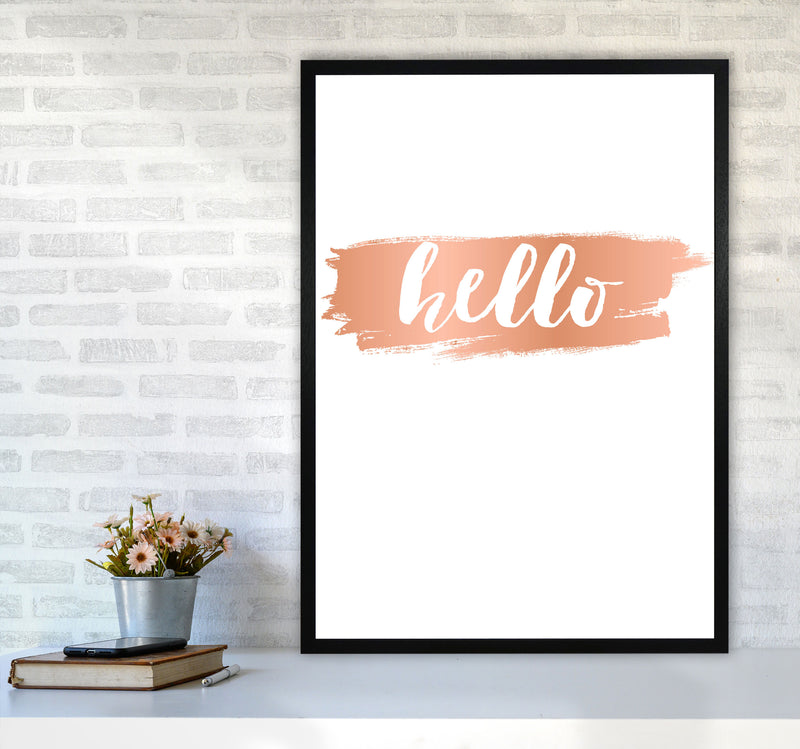 Hello Rose Gold Framed Typography Wall Art Print A1 White Frame
