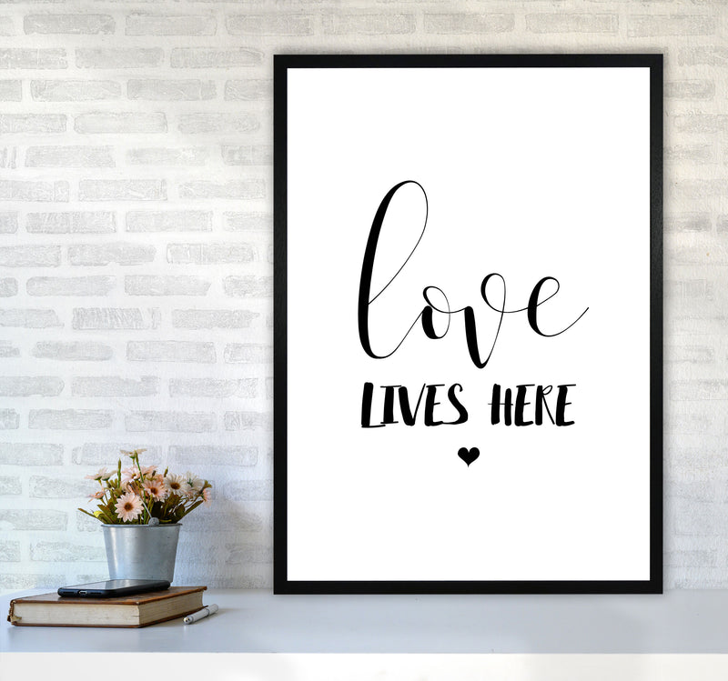 Love Lives Here Framed Typography Wall Art Print A1 White Frame
