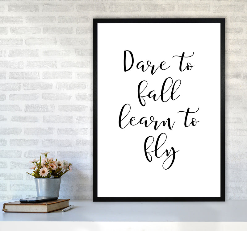 Dare To Fall Dream To Fly Framed Typography Wall Art Print A1 White Frame