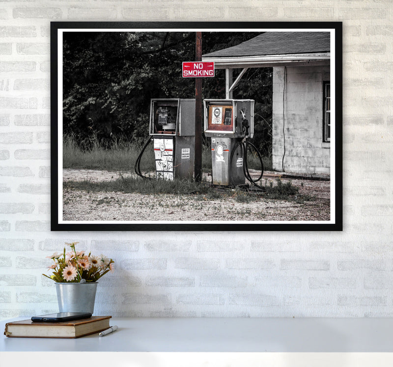 Abandoned Gas Pumps Modern Photography Print A1 White Frame