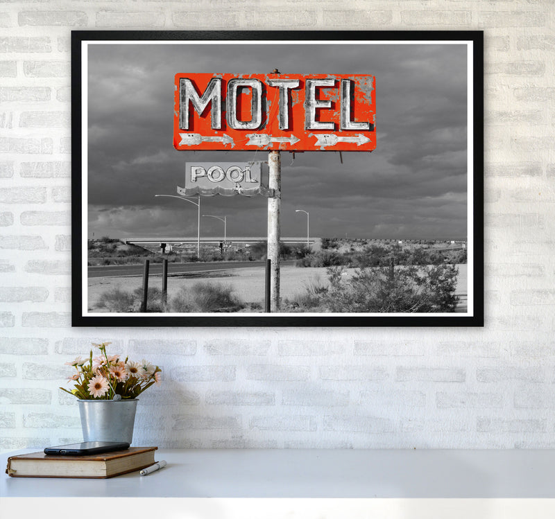 Red Motel Sign Modern Print A1 White Frame
