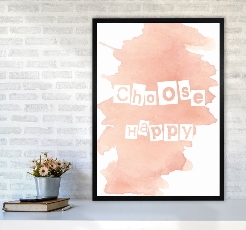 Choose Happy Peach Watercolour Modern Print A1 White Frame
