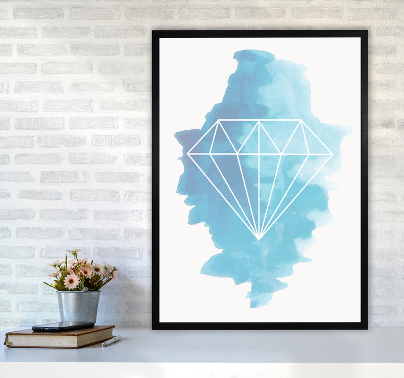 Geo Diamond Blue Watercolour Modern Print A1 White Frame