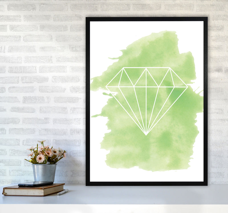 Geo Diamond Green Watercolour Modern Print A1 White Frame