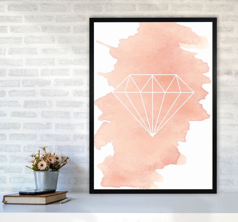 Geo Diamond Peach Watercolour Modern Print A1 White Frame