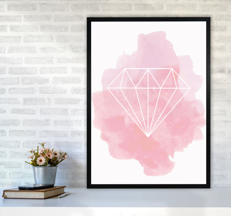 Geo Diamond Pink Watercolour Modern Print A1 White Frame