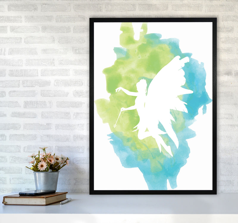Fairy Turquoise Multi Watercolour Modern Print A1 White Frame