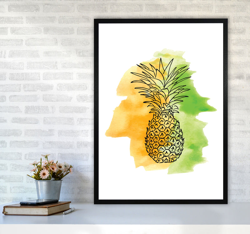 Orange And Green Pineapple Watercolour Modern Print A1 White Frame