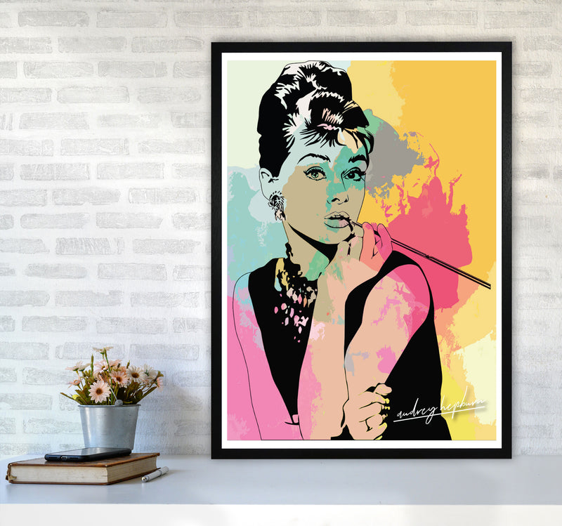 Audrey Hepburn In Colour Modern Print A1 White Frame