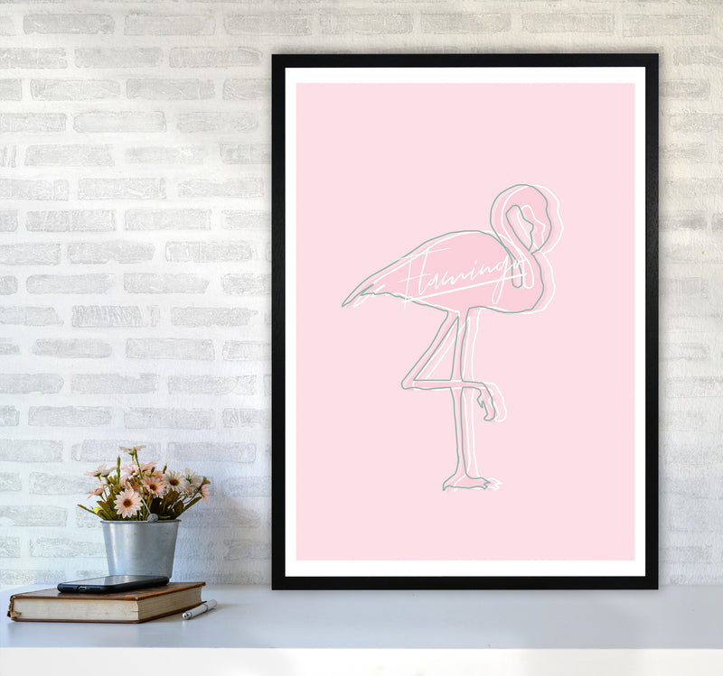 Pink Flamingo Modern Print Animal Art Print A1 White Frame
