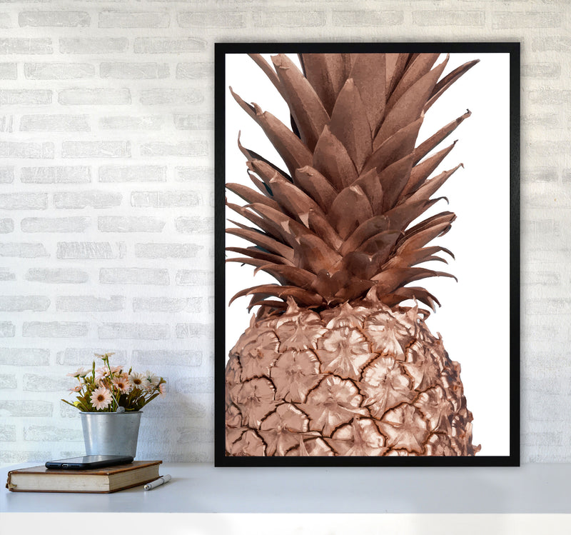 Rose Gold Pineapple Modern Print, Framed Kitchen Wall Art A1 White Frame