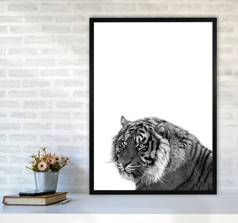 Black And White Tiger Modern Print Animal Art Print A1 White Frame