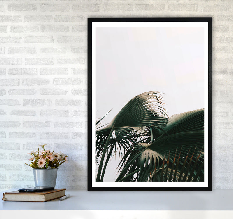 Bushy Palm Leaves Modern Print, Framed Botanical & Nature Art Print A1 White Frame