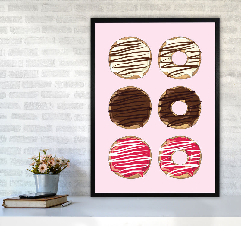 Donuts Pink Modern Print, Framed Kitchen Wall Art A1 White Frame