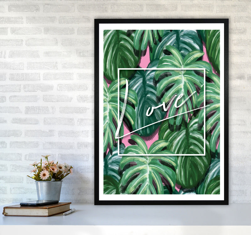 Love Green Leaves Modern Print, Framed Botanical & Nature Art Print A1 White Frame