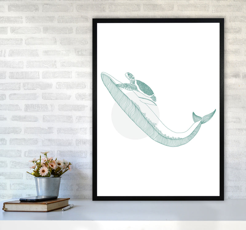 Marine Animals Whale And Turtle Modern Print Animal Art Print A1 White Frame