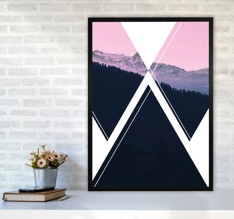 Abstract Pink Mountain Modern Print A1 White Frame