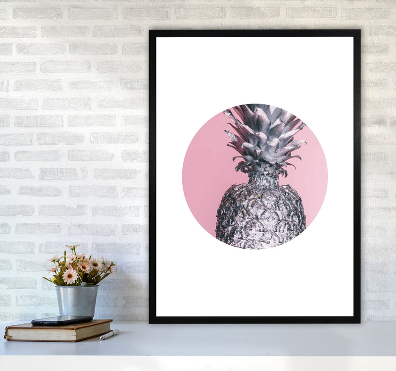 Pineapple Pink Circle Modern Print A1 White Frame