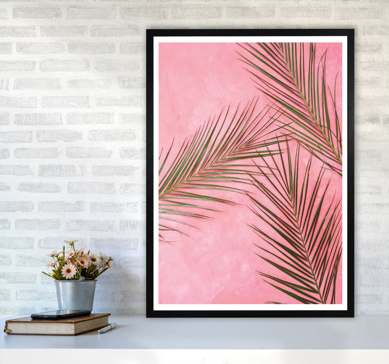 Pink Palm Leaves Modern Print, Framed Botanical & Nature Art Print A1 White Frame