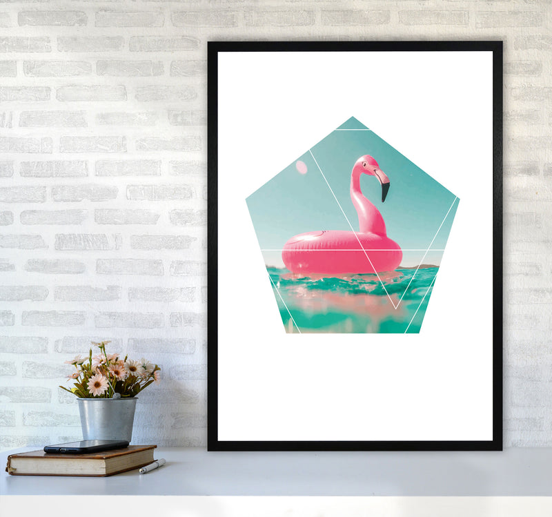 Pink Flamingo Inflatable Modern Print A1 White Frame