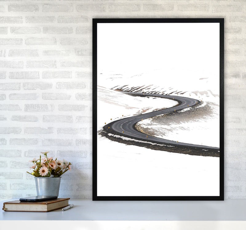 Snowy Road Pass Modern Print A1 White Frame