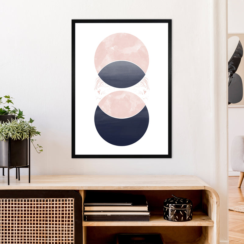 Navy And Marble Pink 1 Art Print by Pixy Paper A1 White Frame