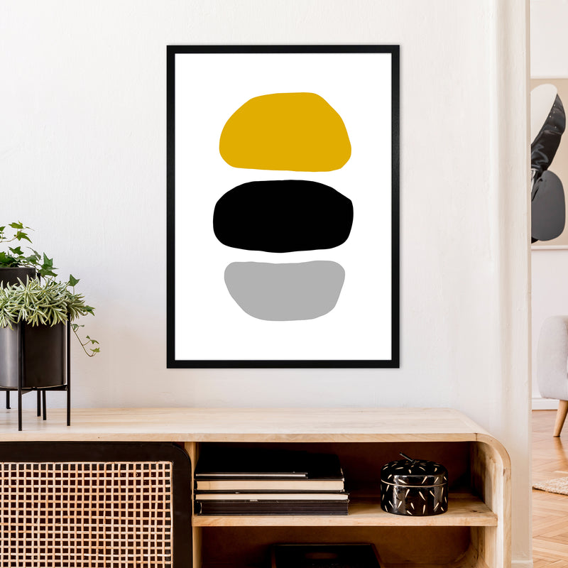 Mustard And Black Abstract Stones 2 Art Print by Pixy Paper A1 White Frame