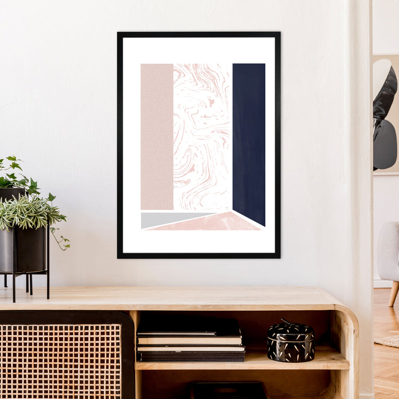 Navy And Marble Pink 2 Art Print by Pixy Paper A1 White Frame