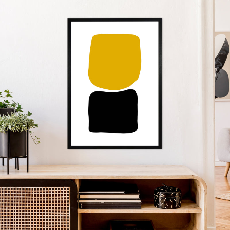 Mustard And Black Abstract Stones 3 Art Print by Pixy Paper A1 White Frame