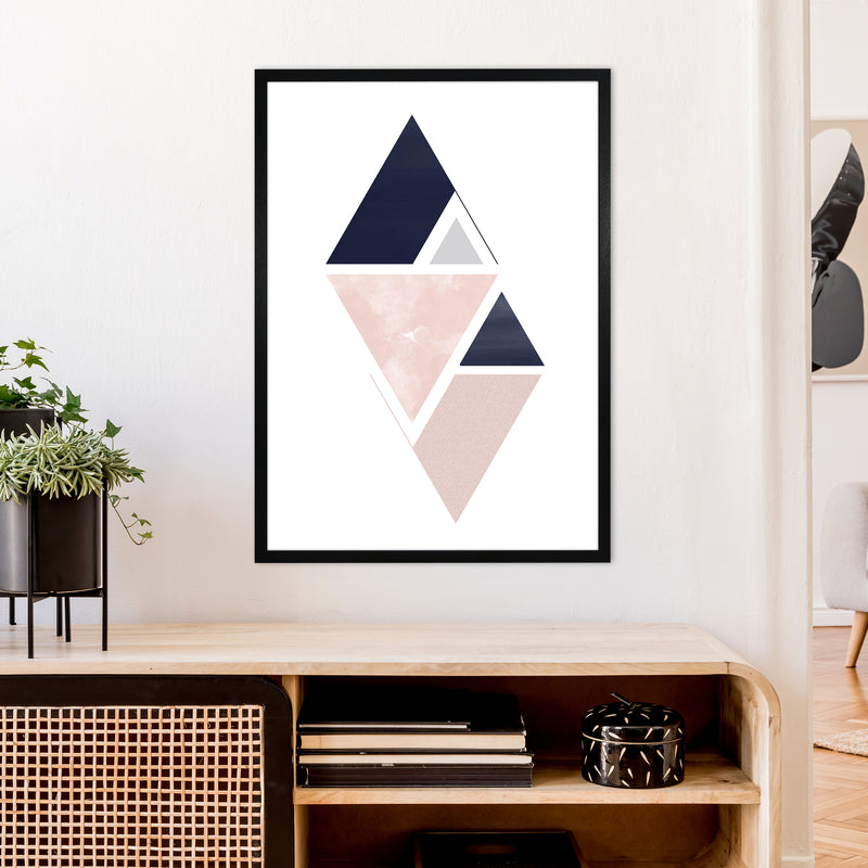 Navy And Marble Pink 3 Art Print by Pixy Paper A1 White Frame