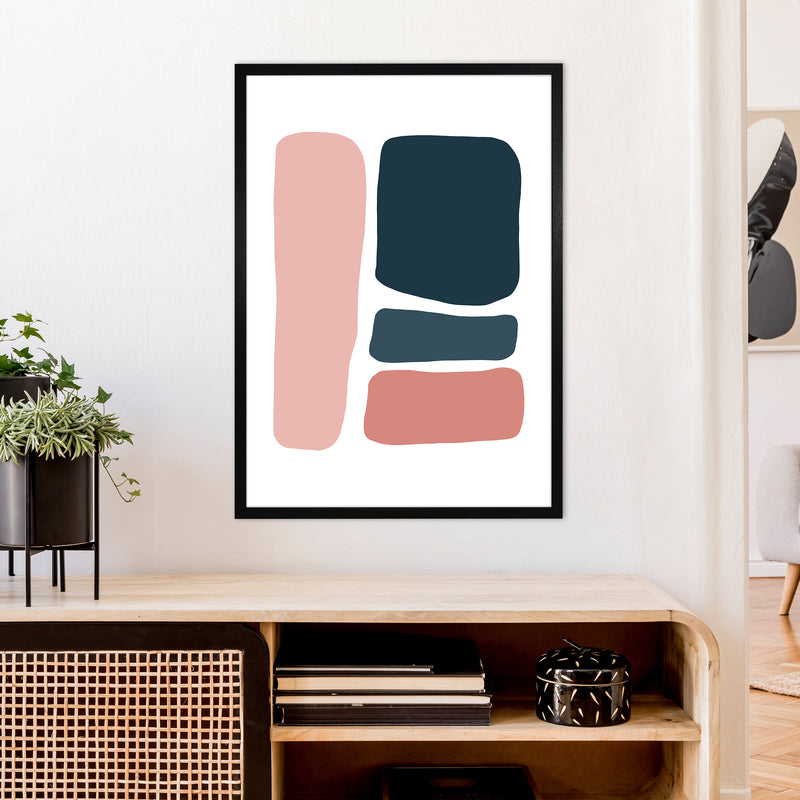 Pink And Navy Abstract Stones 3 Art Print by Pixy Paper A1 White Frame