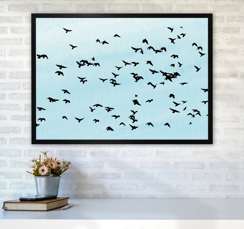 Flock Of Birds Landscape Blue Sky Art Print by Pixy Paper A1 White Frame