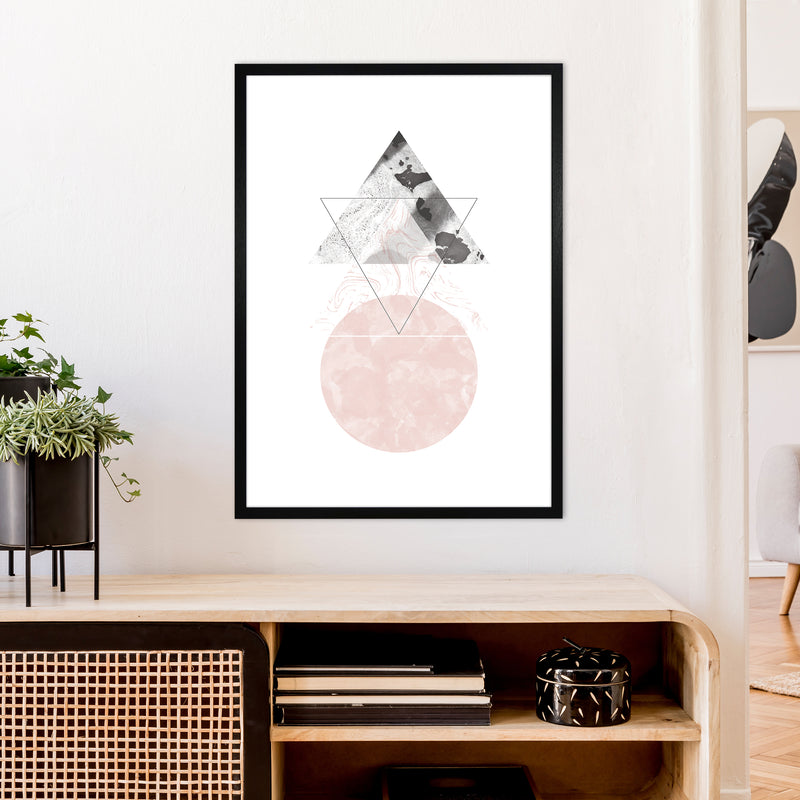 Marble Triangle And Circle Black And Pink Abstract  Art Print by Pixy Paper A1 White Frame