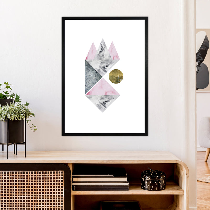 Luna Side Moon Pink And Grey Triangles Abstract  Art Print by Pixy Paper A1 White Frame