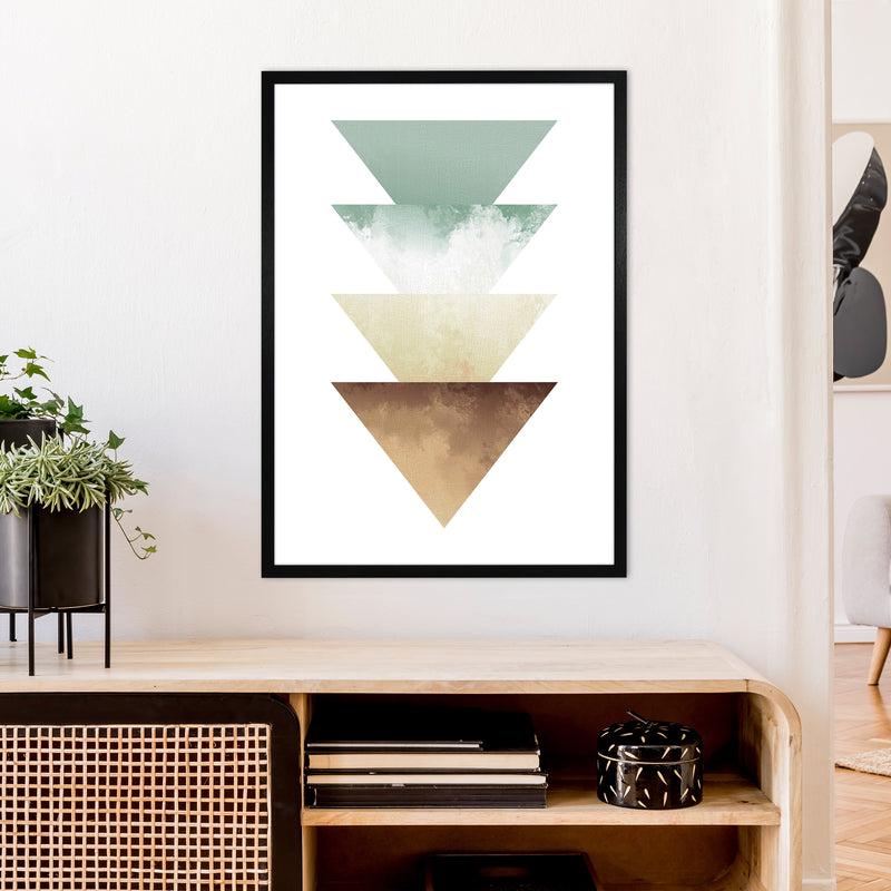 Green And Beige Watercolour Triangles Abstract  Art Print by Pixy Paper A1 White Frame