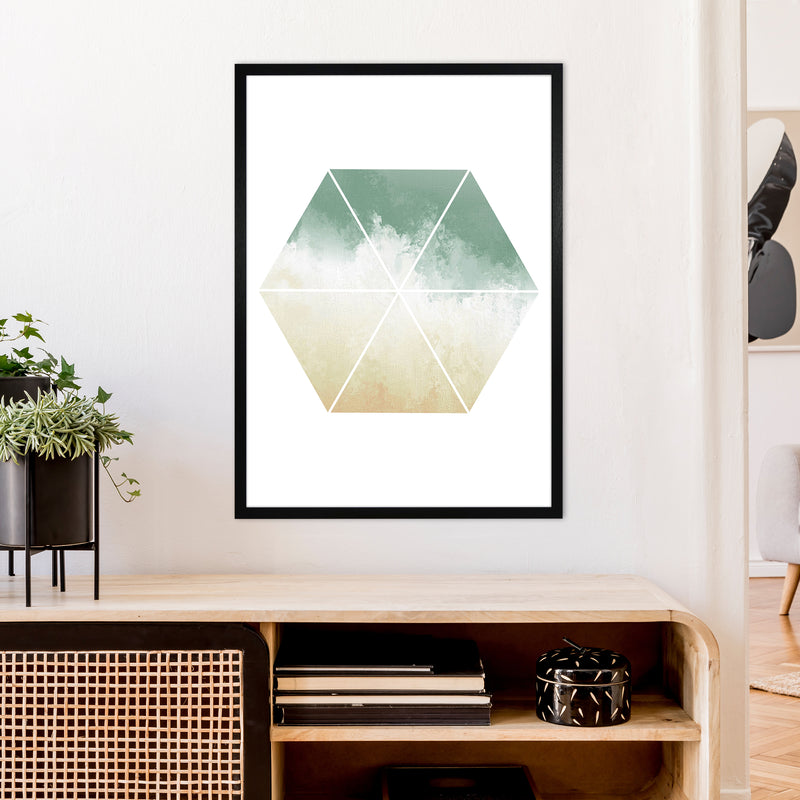 Green And Beige Watercolour Hexagon Abstract  Art Print by Pixy Paper A1 White Frame