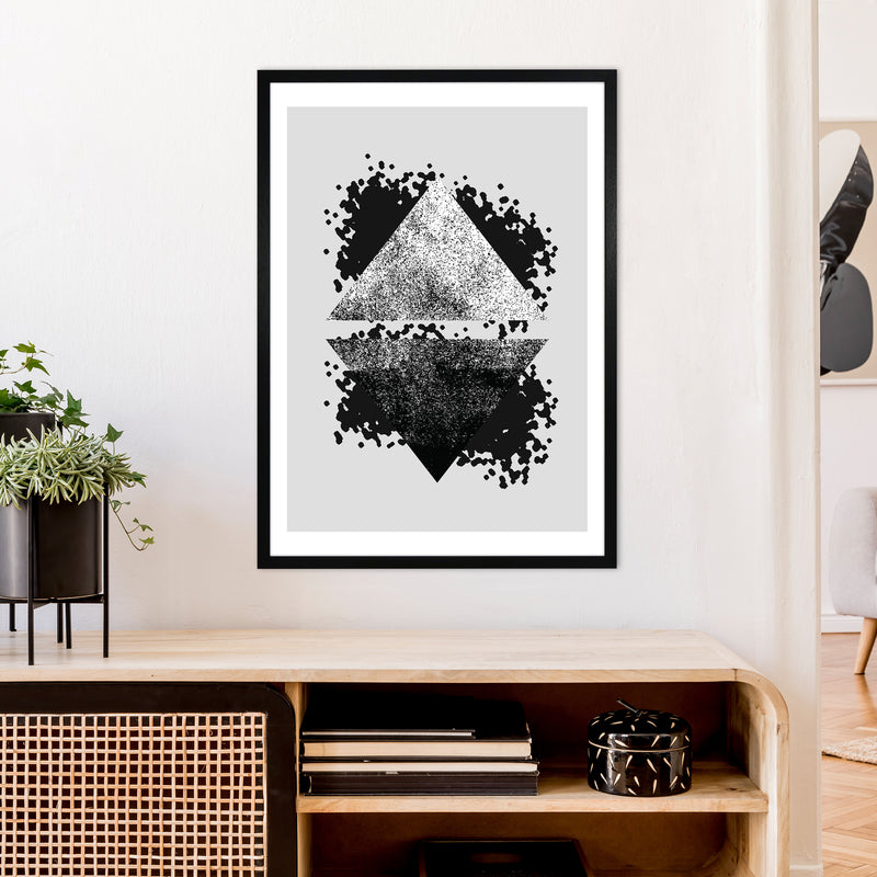 Graffiti Black And Grey Reflective Triangles  Art Print by Pixy Paper A1 White Frame