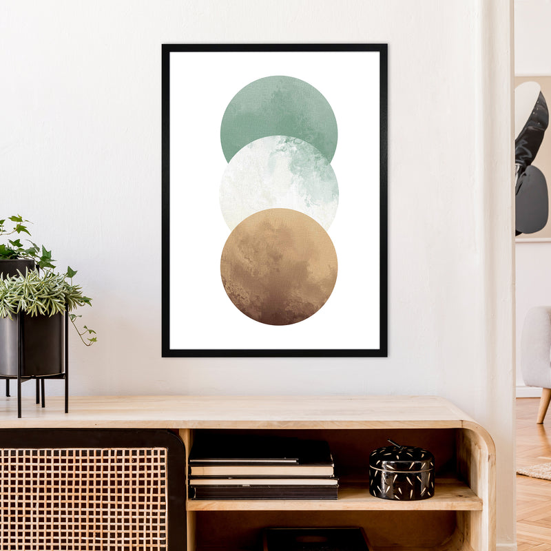 Green And Beige Watercolour Circles Abstract  Art Print by Pixy Paper A1 White Frame