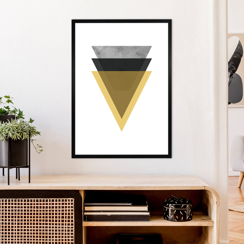 Geometric Mustard And Black Triangles  Art Print by Pixy Paper A1 White Frame