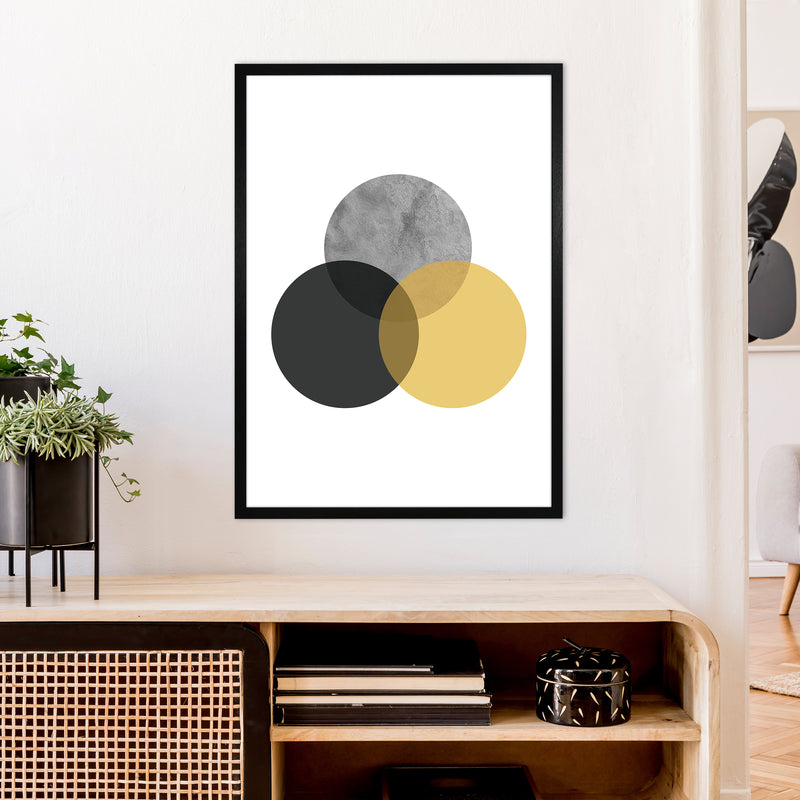 Geometric Mustard And Black Circles  Art Print by Pixy Paper A1 White Frame