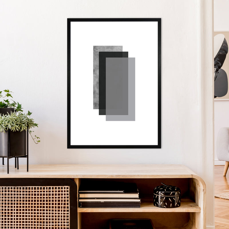 Geometric Grey And Black Rectangles  Art Print by Pixy Paper A1 White Frame