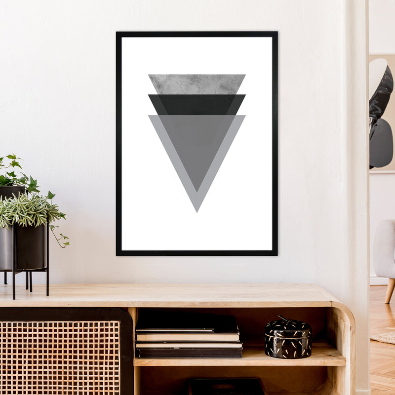 Geometric Grey And Black Triangles  Art Print by Pixy Paper A1 White Frame