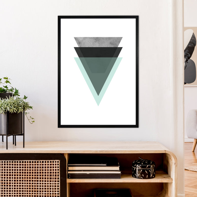 Geometric Mint And Black Triangles  Art Print by Pixy Paper A1 White Frame