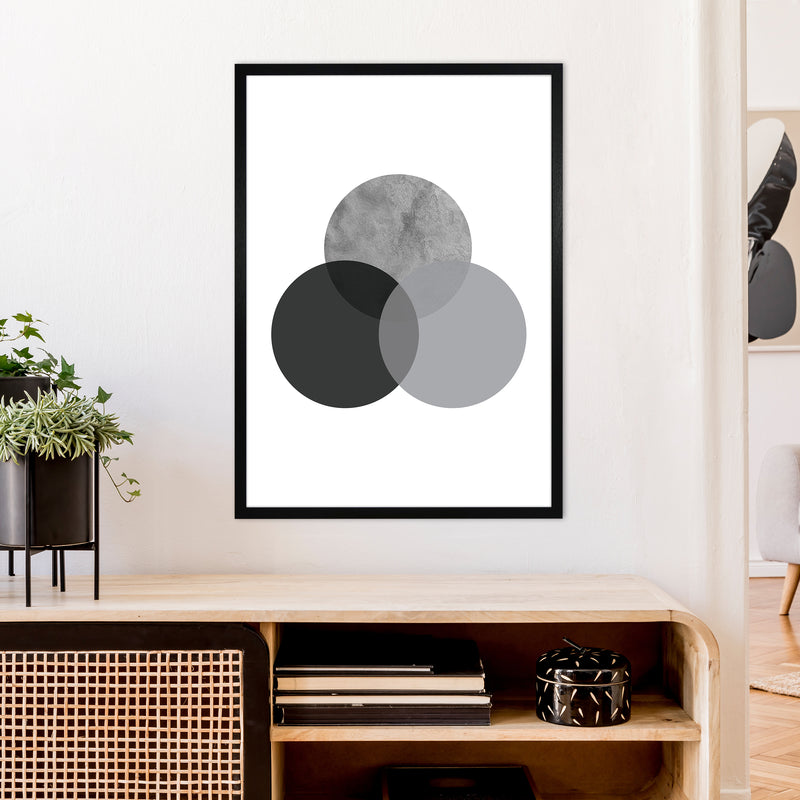 Geometric Grey And Black Circles  Art Print by Pixy Paper A1 White Frame