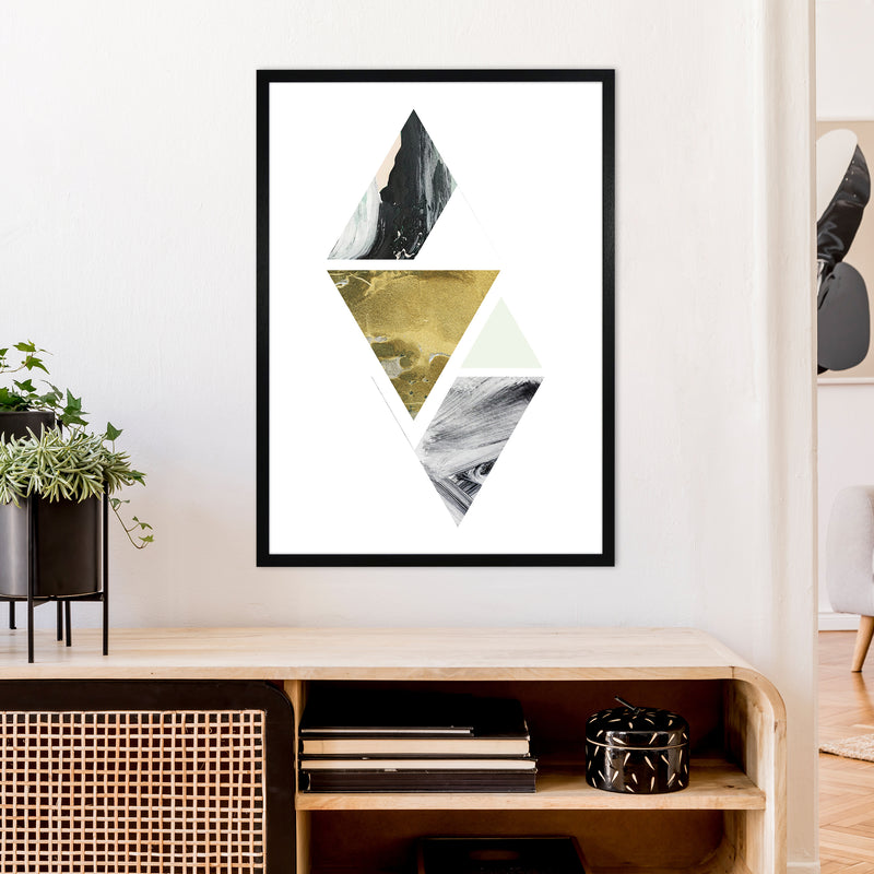 Green Marble Triangles Abstract  Art Print by Pixy Paper A1 White Frame