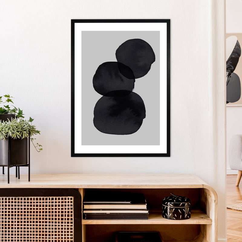 Grey And Black Stacked Circles Art Print by Pixy Paper A1 White Frame