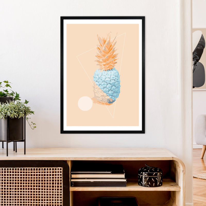 Pineapple In Blue With Peach  Art Print by Pixy Paper A1 White Frame