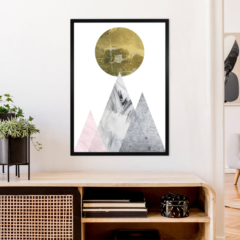 Luna Gold Moon And Mountains  Art Print by Pixy Paper A1 White Frame