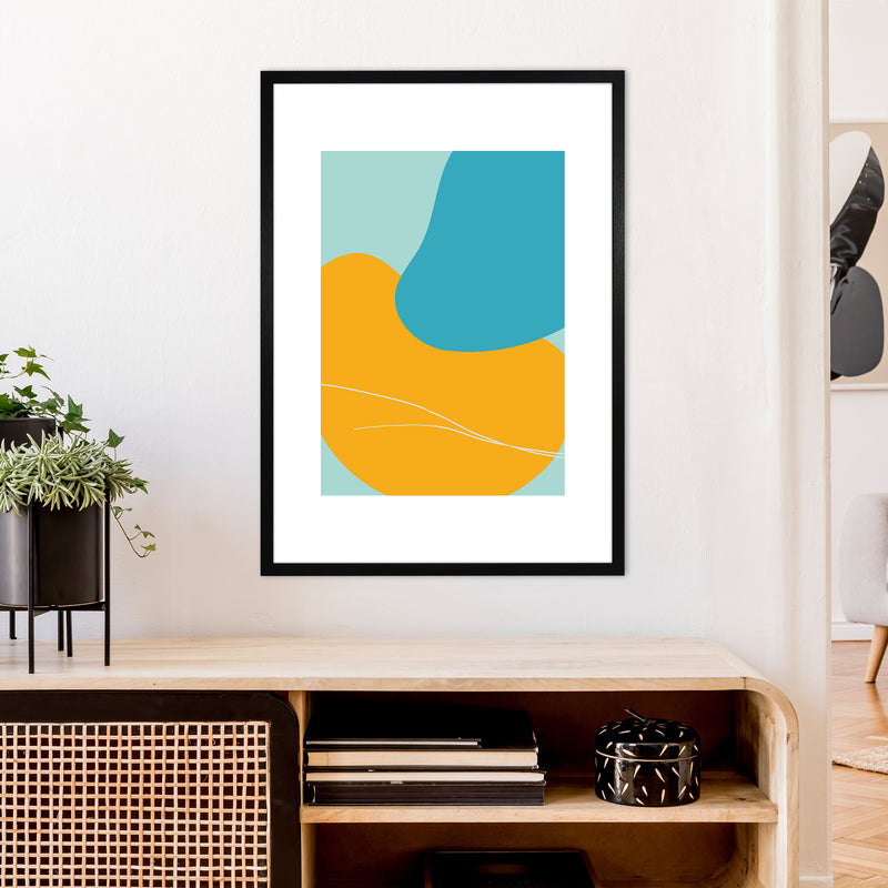Mita Teal Bold Abstract N20  Art Print by Pixy Paper A1 White Frame