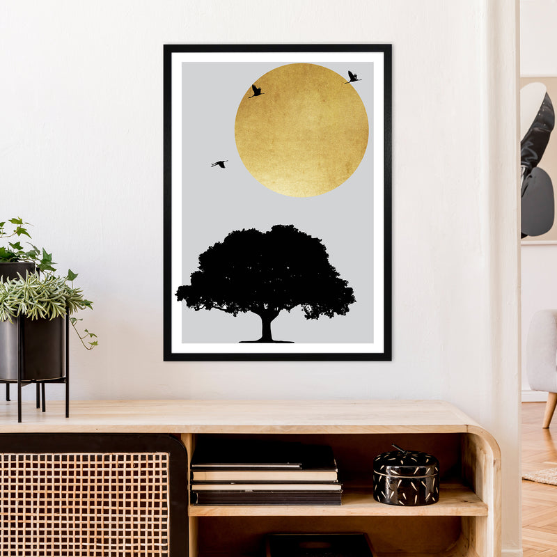 Gold Sun And Tree Abstract  Art Print by Pixy Paper A1 White Frame